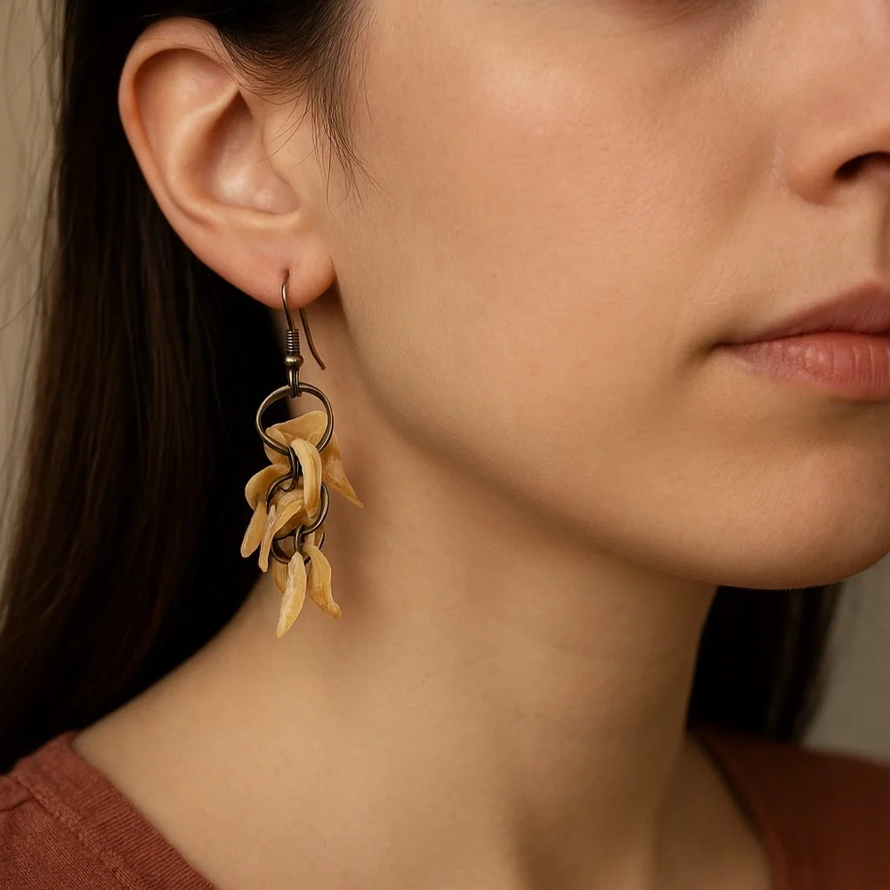 Shell Chip Earrings Dangle hook pierced 2” long